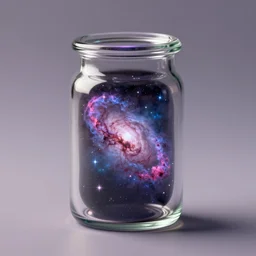 nebula contained inside a small glass jar, digital art