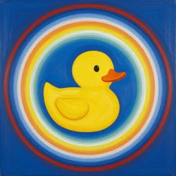 rubber duck painting in the style of frank stella, concentric circles, minimalist, very colorful