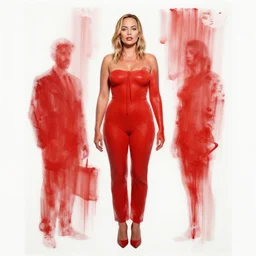 full body portrait of margot robbie in the shape of red paint, artwork by guy denning and charlie bowater,
