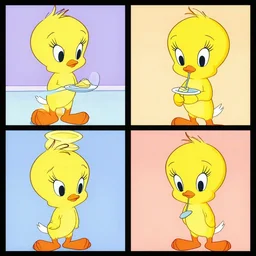 four images of tweety from looney tunes