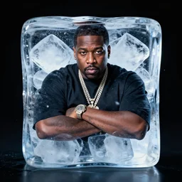 the rapper'ice cube'inside an ice cube, photorealistic