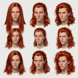 The digital concept art shows various hairdos for Loki's red hair the styles range from a straight and smooth appearance to a wilder, curlier look.