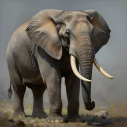 a painting of an elephant with a long tusk by michael komarck, featured on cgsociety, fantasy art, majestic, official art, detailed painting