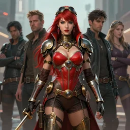 a stunning medium shot portrait of red sonja as a steampunk mecha princess, digital art by julie bell and dan mumford and artgerm and ross tran and angel ganev, highly detailed, trending on artstationhq