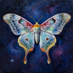 galactic moth, acrylic painting, evocative surrealist art, trending on artstation