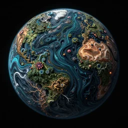 close up circular border with abstract designs deep colorful sphere, dark palette, universe, concept art, nature, deep rivers, planet, fractals, depth of field, roots, fluid simulation in houdini, subsurface scattering, vray octane render, cgsociety