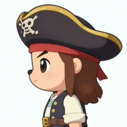 cute mascot pirate anime style side pose face human like accurate eyes balanced