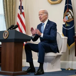 presiden biden giving a lecture while sitting on a toilet real photo
