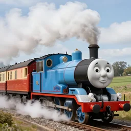 locomotive by jack yerka, still frame from thomas and friends by wojciech siudmak, thomas train by rafal olbinski, grandoise surreal train with locomotive and endless wagons, steam _ locomotive steam _ locomotive steam _ locomotive
