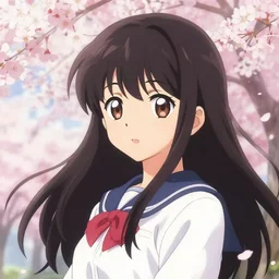 anime girl, anime style drawing, cherry blossom in the background