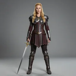 full body photo of karen gillan as a valkyrie warrior with weapons