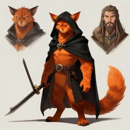 an orange fur khajiit!!! thief, black cloak and hood, concept character by jason edmiston and ilya repin, trending on artstation