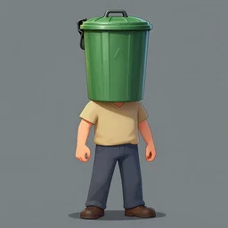 a man with garbage can instead of his head, digital art, artstation