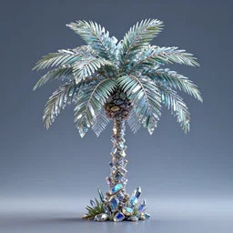 a alien palm tree made of crystal gems, bioluminiscense, fantasy art