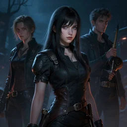 a girl from final fantasy live action, movie still from black mirror, evocative, mystical night, sharp focus, very very very very detailed, award winning, masterpiece digital painting by greg rutkowski, alex grey, marc adamus, beautiful dramatic lighting, artstation, 4 k wallpaper, style by peter deligdisch, peterdraws