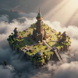 an isometric map of a devilpunk outpost, volumetric fog, beautifully colored, raytracing, back light, raymarching, by ilm, by digital domain, by weta digital