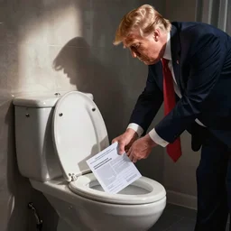 photo of donald trump putting documents into toilet