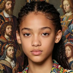 close up of willow smith, with colourful intricate, by edgar maxence and caravaggio and michael whelan and delacroix style, artistic, intricate drawing, light brazen, realistic fantasy, extremely detailed and beautiful aesthetic face, 8 k resolution, dramatic lighting