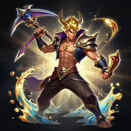 champion splashart of Draven holding a draven and doing draven things
