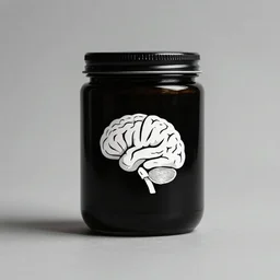 minimalistic logo of brain like nike on black jar, advert