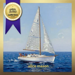 a painting of a sailboat floating in the ocean, an ultrafine detailed painting by alice mason, shutterstock contest winner, metaphysical painting, detailed painting, airbrush art, made of crystals