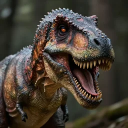 hyper - realistic portrait of a t - rex looking on, with blue eyes, photorealism, portrait photography, volumetric lighting, insanely detailed, artstation, 4 k, 8 k