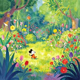 a beautiful garden in color by enki bilal and walt disney,