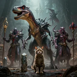 by par olofsson and wayne barlowe, visually stunning, cinematic, ultra realistic, hyper realism, 1 2 k, epic, octane render, unreal engine, vfx, maya, imp, archmage's apprentice, renounce darkness, cat trick, unearthed raptor, voodoo master vex, bloodscent vilefin, tyrantus * * * *, * * * * lesser jasper spellstone, ghoul infestor