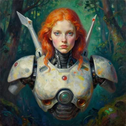 holy young female battle robot flying award winning, portrait bust symmetry faded lsd colors forest background tim hildebrandt wayne barlowe bruce pennington donato giancola larry elmore masterpiece trending on artstation cinematic composition beautiful lighting hyper detailed!!! 8 k oil on canvas