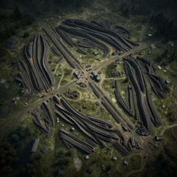 grimdark aerial map of the trenches, unreal engine, 8 k, ultra realistic, ultra detail