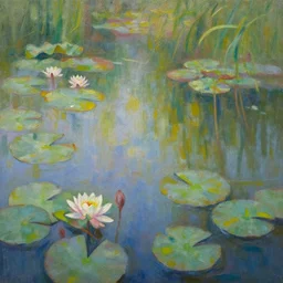 a beautiful painting of a waterlily pond