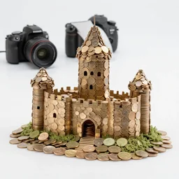 a castle made out of pennies, landscape, canon 5 d, 2 8 mm lens