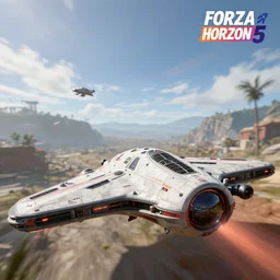a Alien spaceship Under Attacks on Forza Horizon 5, gameplay screenshot, realistic, trending on artstation, high quality, highly detailed
