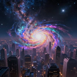 a city of stars outside of time and space, dreamy, eternity, cosmic, majestic, interstellar, iridescent sky, vibrant, digital art, airbrush, intricate, epic, depth, artstation, highly detailed, octane render, 8 k