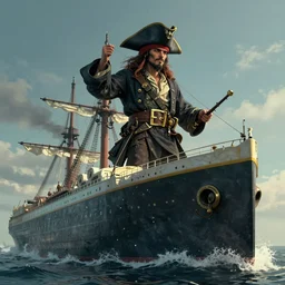 surreal artwork of mystic pirate navigating on titanic, trending on artstation, digital concept, 8 k, ultrarealistic