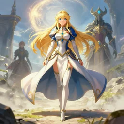 magical,Edelgard from Fire Emblem,GaregMach in the background,fullbody shot, fantasy concept art by J.Dickenson and Greg Rutkowski