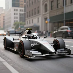 open wheel car driving in downtown new york, realistic, clean, detailed