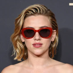 Scarlett Johansson in red sunglasses, photorealistic, portrait, artwork by Arian, Mark