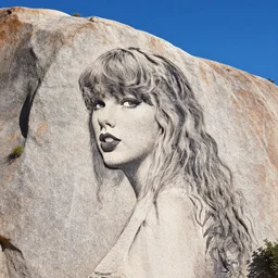 a face carved into the side of a stone mountain that looks like taylor swift