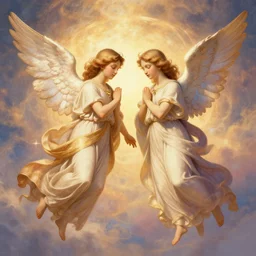 Two celestial Angels ,warm colours celestial, divine,detailed, Digital art