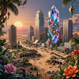 a beautiful ultradetailed illustration of architecture urbex nature building city abandoned barracks by noah bradley, desert retrowave liberty city crystal at dawn matte painting flowers junglepunk tokyo fisheye gem uv light apocalyptic dieselpunk, archdaily, wallpaper, highly detailed, trending on artstation.