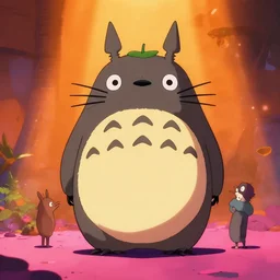 colorful full body shot of a cute totoro, trending on artstation, trending on deviantart ,cinematic backlighting, 8k, symmetrical, correct proportions, hyper detail illustration by tim schafer, by peter chan, vibrant colors, by walt disney, orange lights, pink shadows