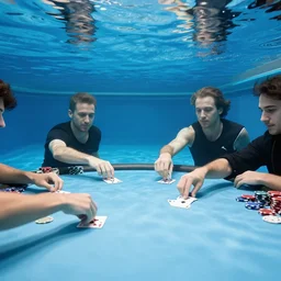 people playing poker on the bottom of a pool, underwater photography