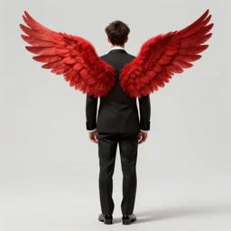 a man with red wings on his back, wearing a tuxedo, highly detailed, digital painting, trending on artstation, concept art, sharp focus, illustration, art by artgerm and greg rutkowski and magali villeneuve