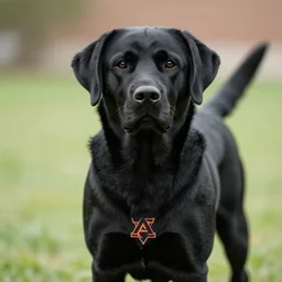 black labrador with auburn university logo on its chest