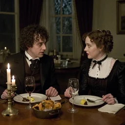mr rigsby and miss jones from rising damp are enjoying dinner together. gothic