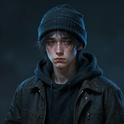 portrait of a sad ai artist, detailed clothing, beanie, concept art, artstation, detailed luminescent digital painting by alan lee and artgerm, exquisite masterpiece