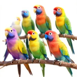 a group of multicolored psychedelic parrots
