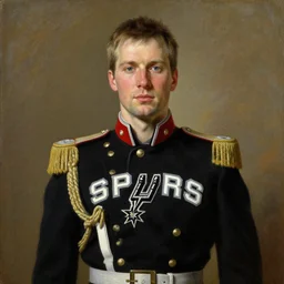 official portrait of german chancellor gregg popovich, 1 9 3 5, in san antonio spurs themed militaristic garb. oil on canvas by william sidney mount, national archives, trending on artstation