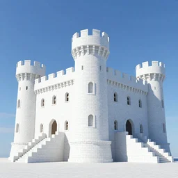 Big castle made of white bricks surrounded by blue sky, beautiful digital art,